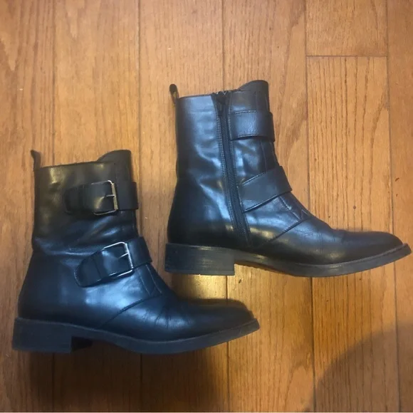 ❤️Emanuele Crasto Black Leather Italian Moto Boots Buckle Size 7/EUR 38 - Picture 8 of 12